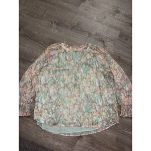 Philosophy Woman Long Sleeve Shimmer Sheer Blouse Top With Smocked Cuff Gold 1X